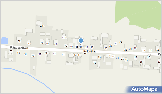 Nowe Chrusty, Kasztanowa, 36, mapa Nowe Chrusty