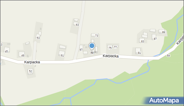 Okocim, Karpacka, 69, mapa Okocim