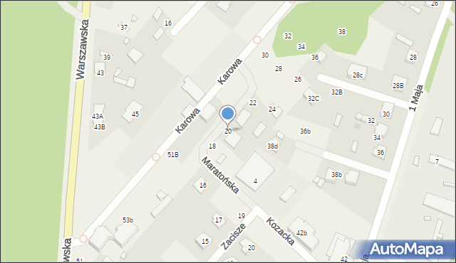 Okuniew, Karowa, 20, mapa Okuniew