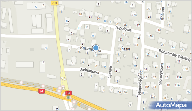 Olkusz, Kasztanowa, 1, mapa Olkusz