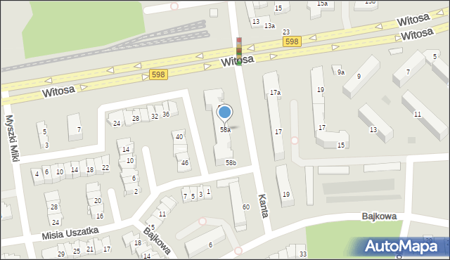Olsztyn, Kanta Immanuela, 58a, mapa Olsztyna