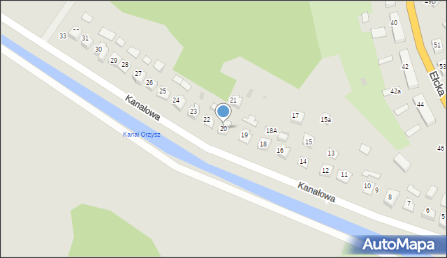 Orzysz, Kanałowa, 20, mapa Orzysz