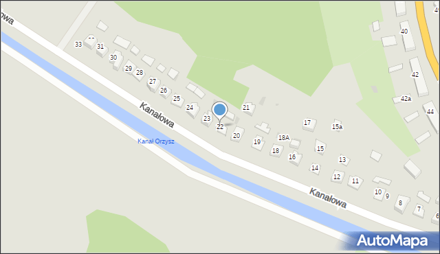 Orzysz, Kanałowa, 22, mapa Orzysz