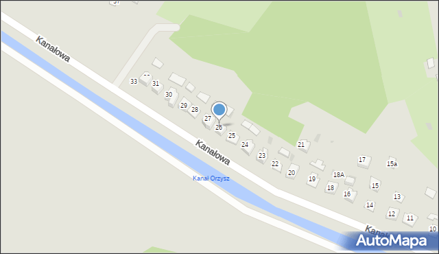 Orzysz, Kanałowa, 26, mapa Orzysz