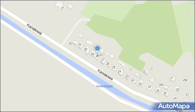 Orzysz, Kanałowa, 28, mapa Orzysz