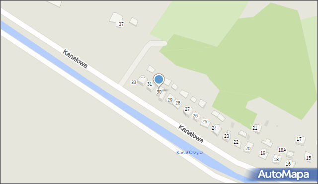 Orzysz, Kanałowa, 30, mapa Orzysz