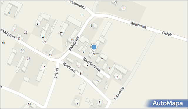 Osiek, Kasztanowa, 5, mapa Osiek