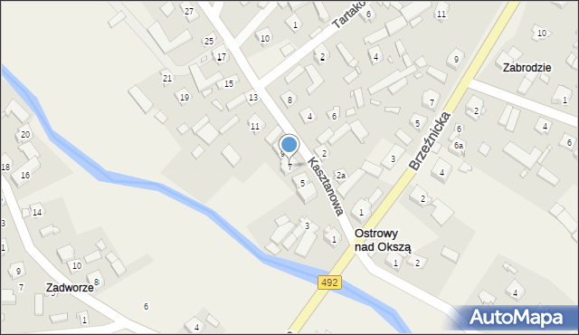 Ostrowy nad Okszą, Kasztanowa, 7, mapa Ostrowy nad Okszą
