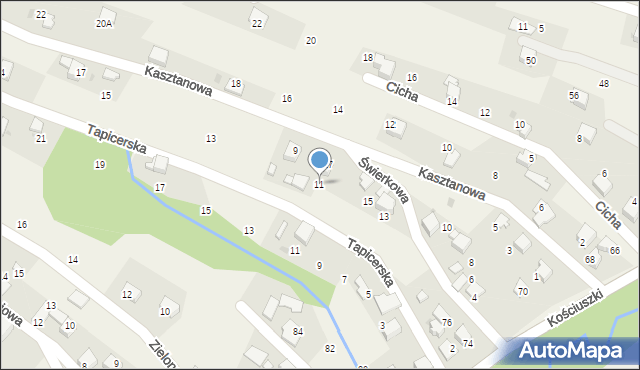 Pietrzykowice, Kasztanowa, 11, mapa Pietrzykowice