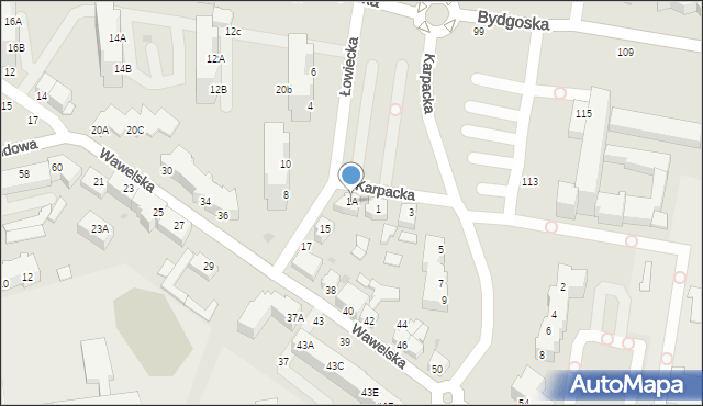Piła, Karpacka, 1A, mapa Piły