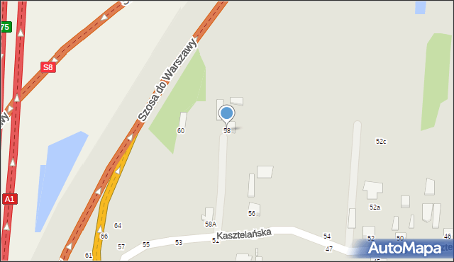 Piotrków Trybunalski, Kasztelańska, 58, mapa Piotrków Trybunalski