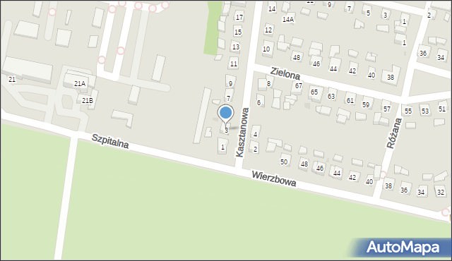 Pleszew, Kasztanowa, 3, mapa Pleszew