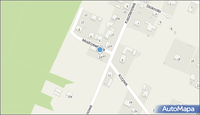 Poniatów, Kasztanowa, 14, mapa Poniatów