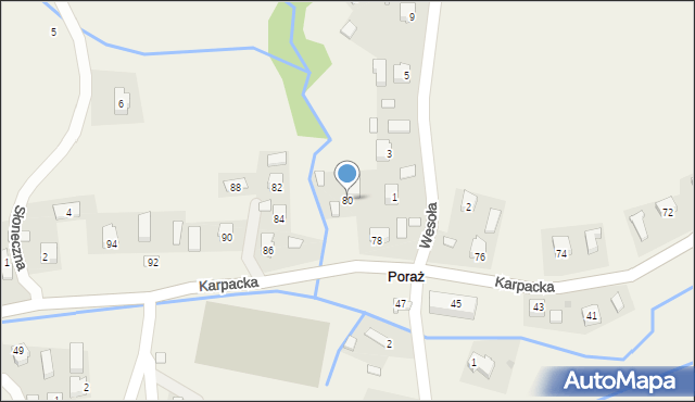 Poraż, Karpacka, 80, mapa Poraż