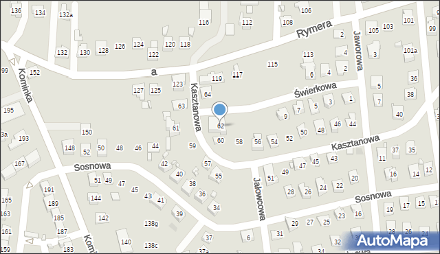 Radlin, Kasztanowa, 62, mapa Radlin