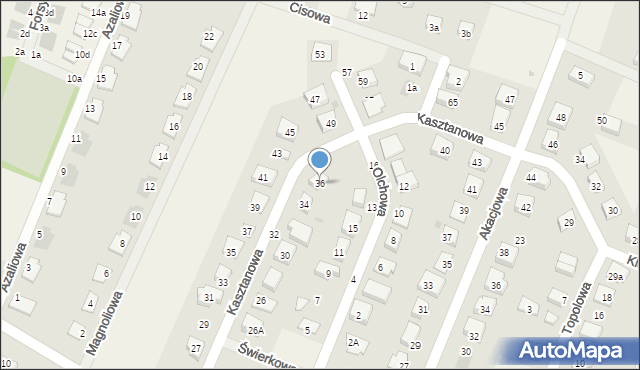 Radwanice, Kasztanowa, 36, mapa Radwanice