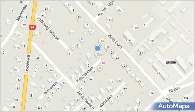 Radymno, Kasztanowa, 9, mapa Radymno