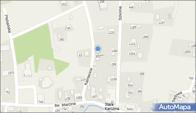 Radziechowy, Kamienna, 621, mapa Radziechowy