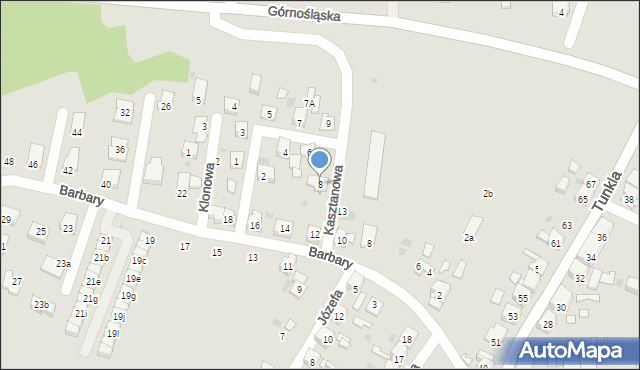 Ruda Śląska, Kasztanowa, 8, mapa Rudy Śląskiej