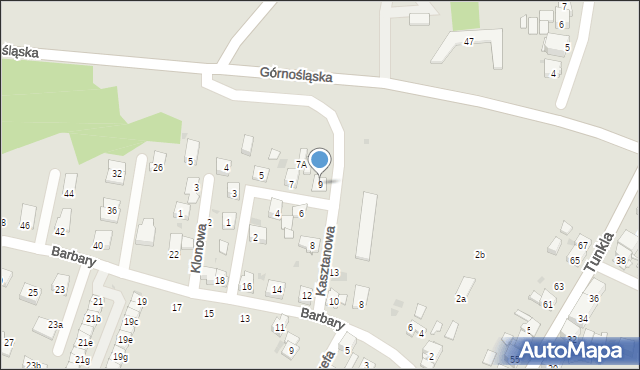 Ruda Śląska, Kasztanowa, 9, mapa Rudy Śląskiej