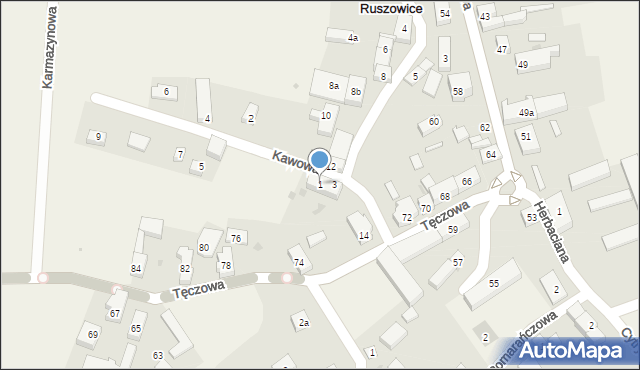 Ruszowice, Kawowa, 1, mapa Ruszowice