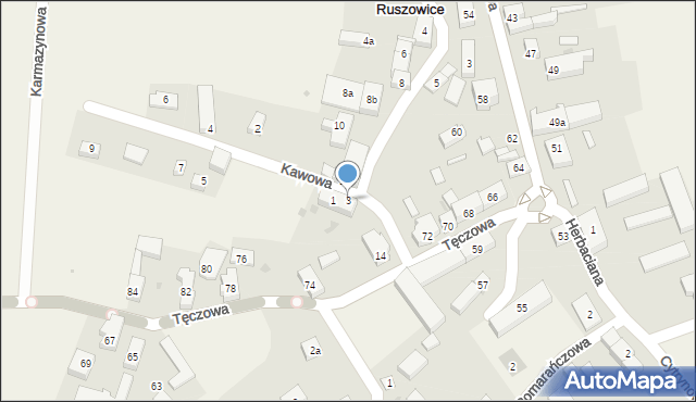 Ruszowice, Kawowa, 3, mapa Ruszowice