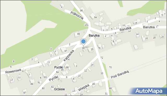 Rychwałdek, Karpacka, 92, mapa Rychwałdek