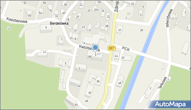 Rymanów-Zdrój, Kasztanowa, 1, mapa Rymanów-Zdrój