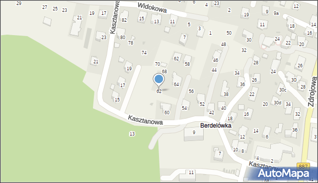 Rymanów-Zdrój, Kasztanowa, 62, mapa Rymanów-Zdrój