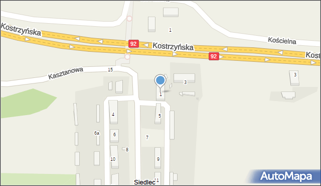 Siedlec, Kasztanowa, 1, mapa Siedlec