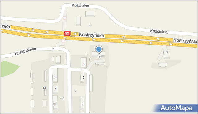 Siedlec, Kasztanowa, 3, mapa Siedlec