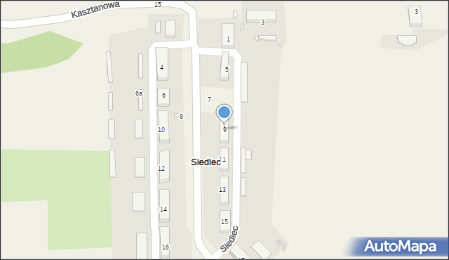 Siedlec, Kasztanowa, 9, mapa Siedlec