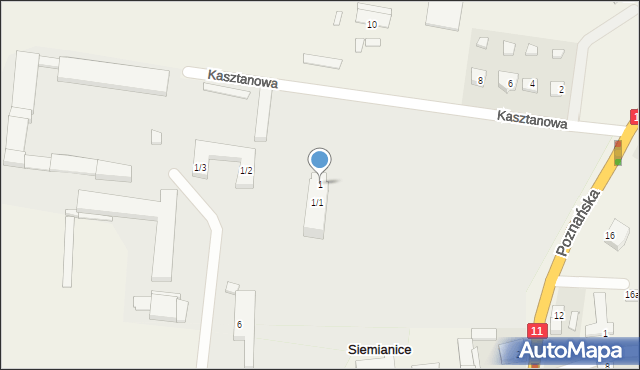 Siemianice, Kasztanowa, 1, mapa Siemianice