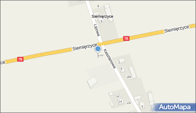 Siemięrzyce, Kasztanowa, 2, mapa Siemięrzyce