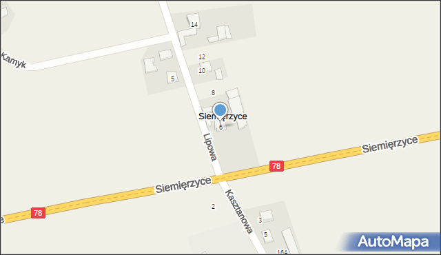 Siemięrzyce, Kasztanowa, 6, mapa Siemięrzyce