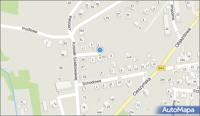 Skoczów, Kasztanowa, 4, mapa Skoczów