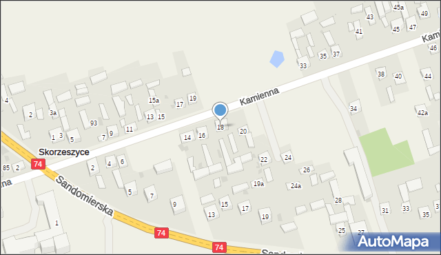 Skorzeszyce, Kamienna, 18, mapa Skorzeszyce