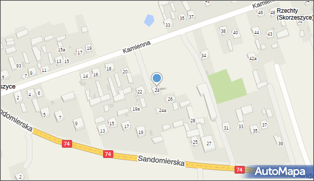 Skorzeszyce, Kamienna, 24, mapa Skorzeszyce