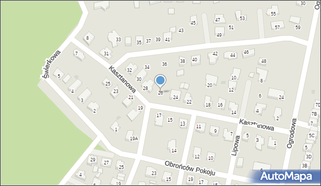 Sława, Kasztanowa, 26, mapa Sława
