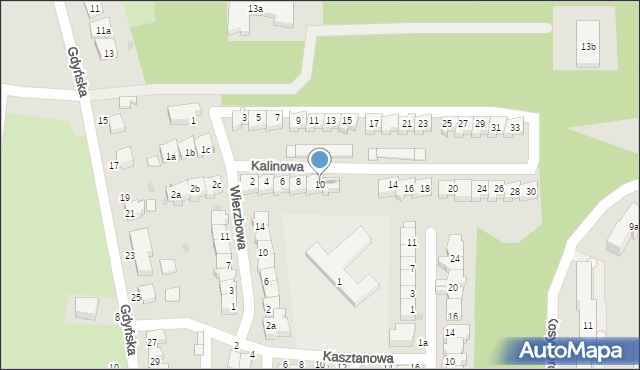 Słupsk, Kalinowa, 10, mapa Słupska