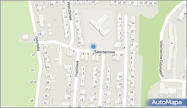 Słupsk, Kasztanowa, 10, mapa Słupska