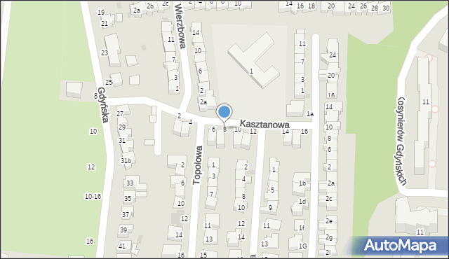 Słupsk, Kasztanowa, 8, mapa Słupska