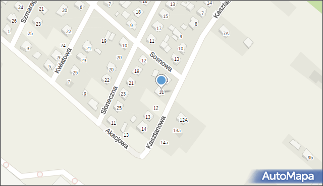 Sobienie-Jeziory, Kasztanowa, 11, mapa Sobienie-Jeziory