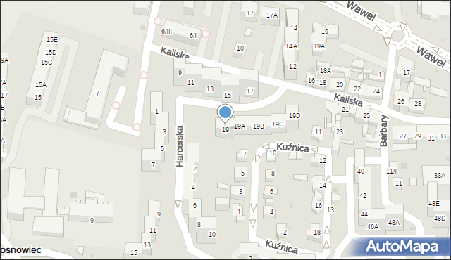 Sosnowiec, Kaliska, 19, mapa Sosnowca