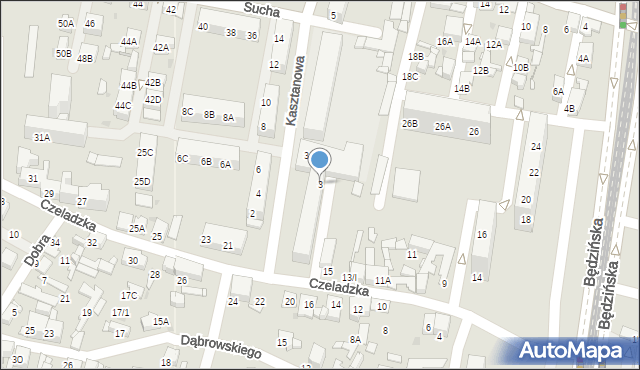 Sosnowiec, Kasztanowa, 3, mapa Sosnowca