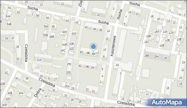 Sosnowiec, Kasztanowa, 8A, mapa Sosnowca