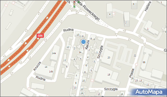 Sosnowiec, Kacza, 1, mapa Sosnowca