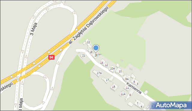 Sosnowiec, Kamienna, 16, mapa Sosnowca