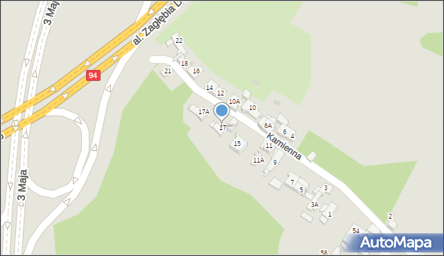 Sosnowiec, Kamienna, 17, mapa Sosnowca