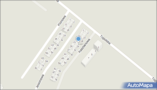 Środa Wielkopolska, Kasztanowa, 22, mapa Środa Wielkopolska